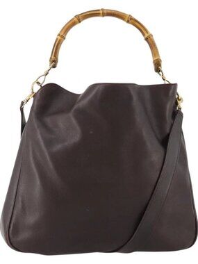 GUCCI Bamboo Shoulder Bag Leather 2way Brown Gold 001 1577 Auth 180797